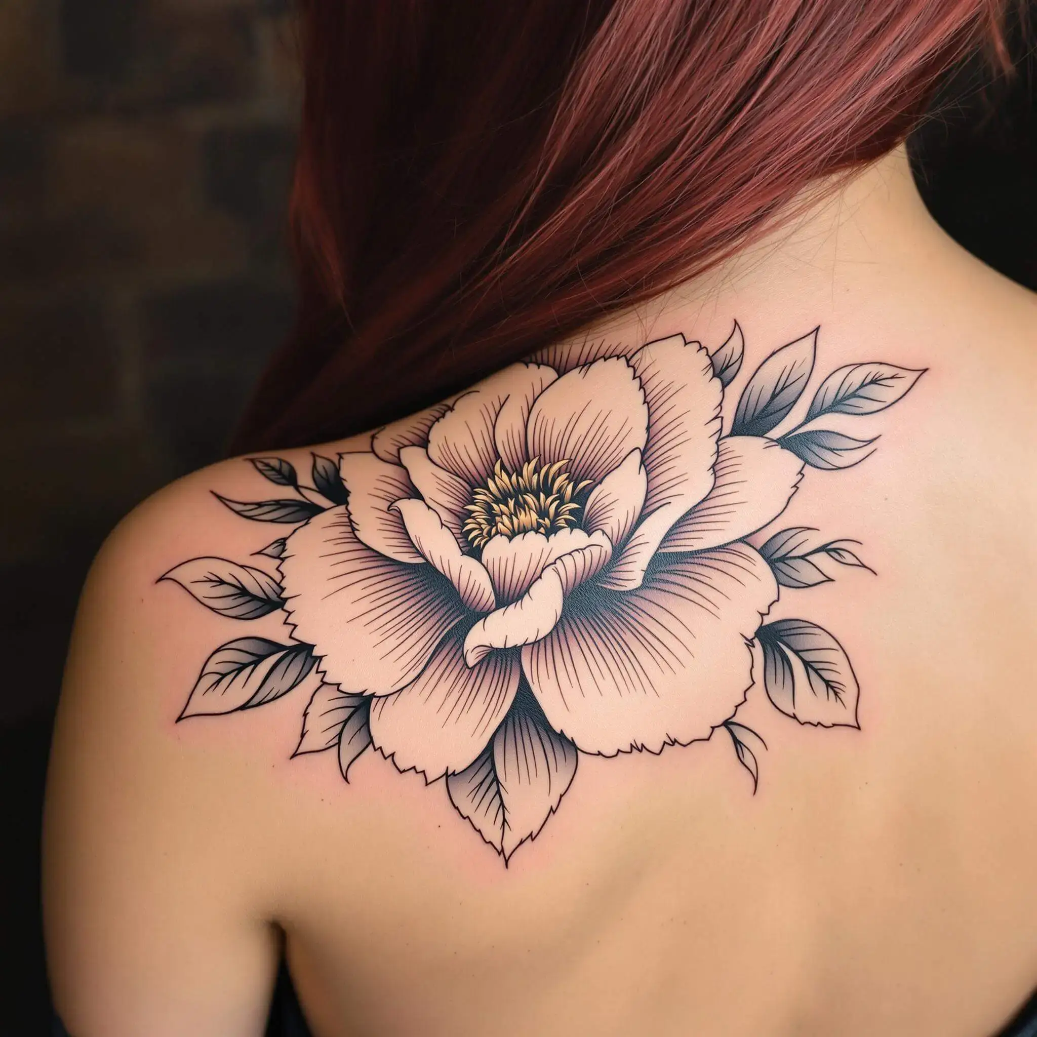 Big flower on woman's back