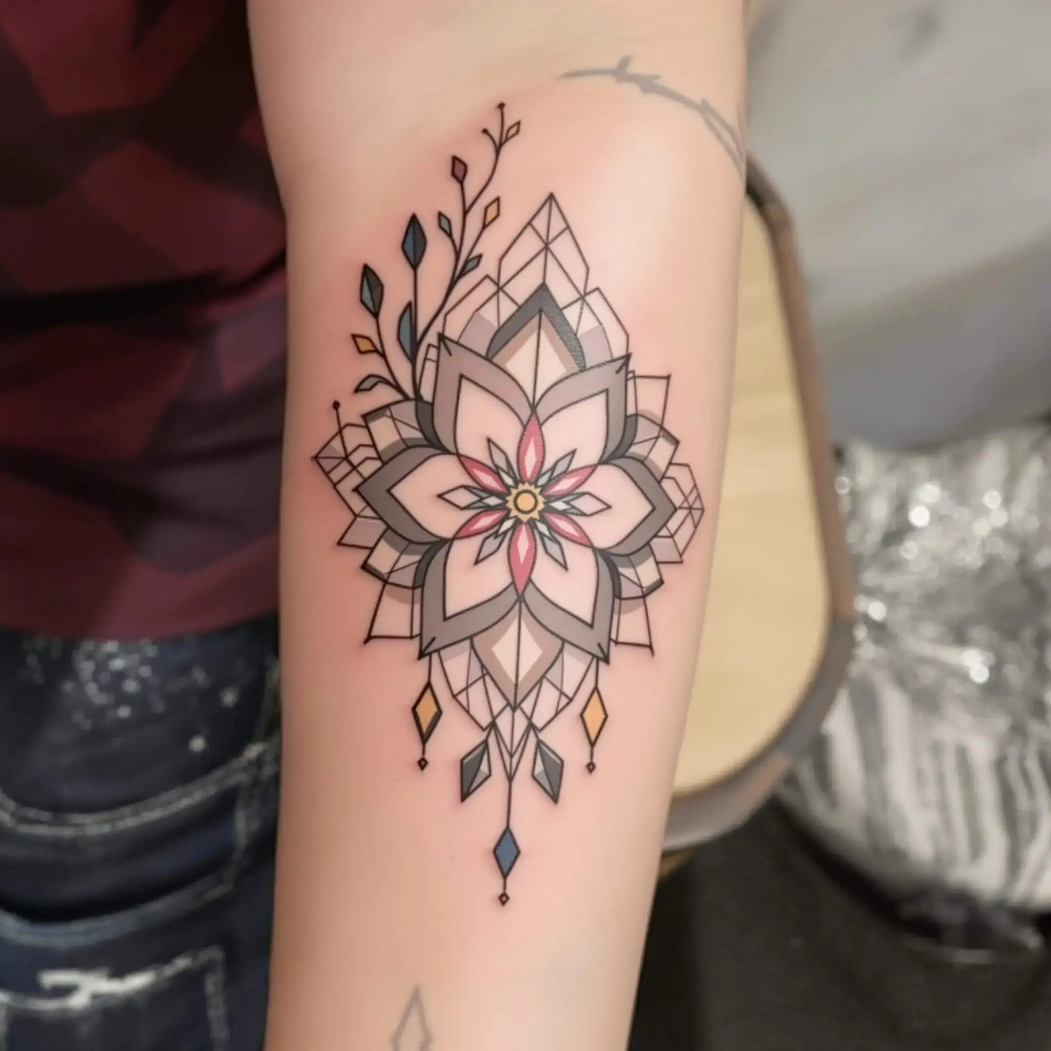 Geometric flower tattoo