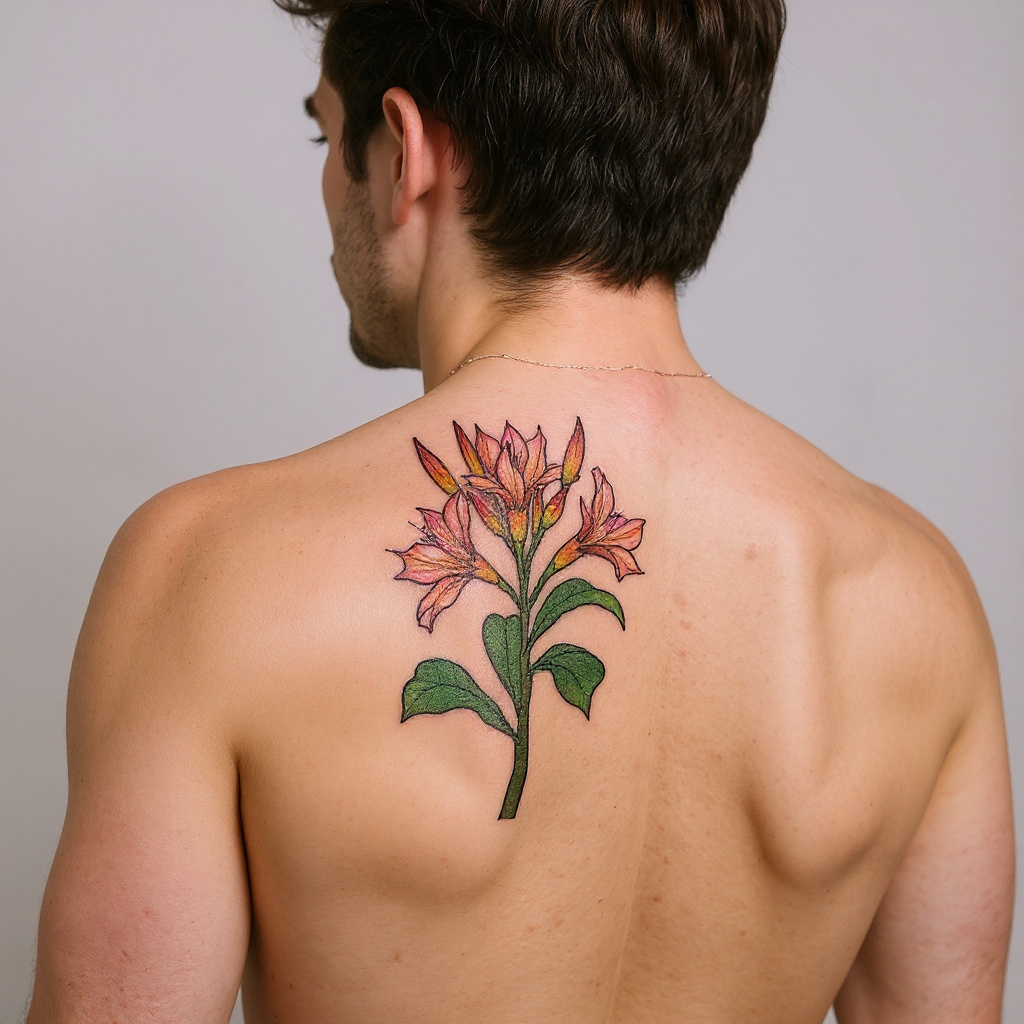 Adenium obesum tattoo on shoulder_blade - caucasian