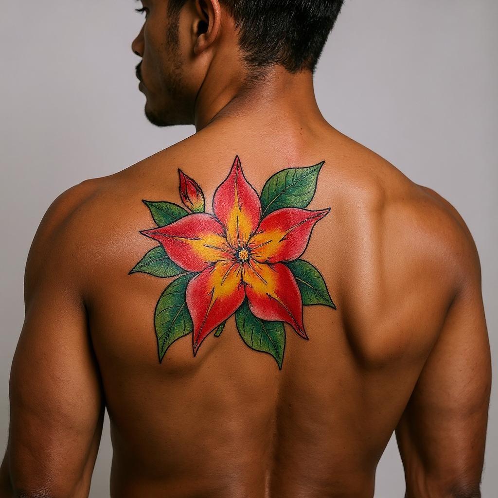 Mandevilla sanderi tattoo on shoulder_blade - black