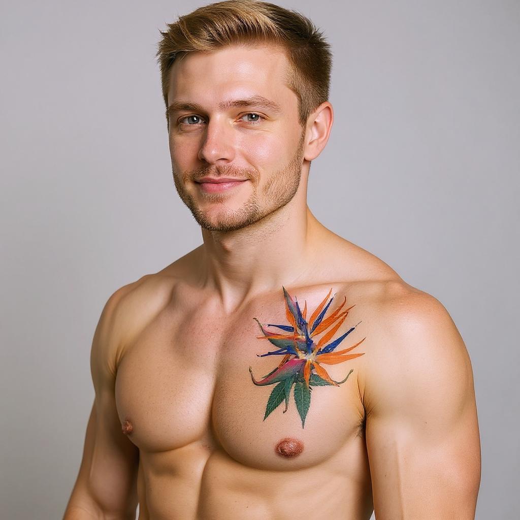 Strelitzia reginae tattoo on shoulder_blade - caucasian