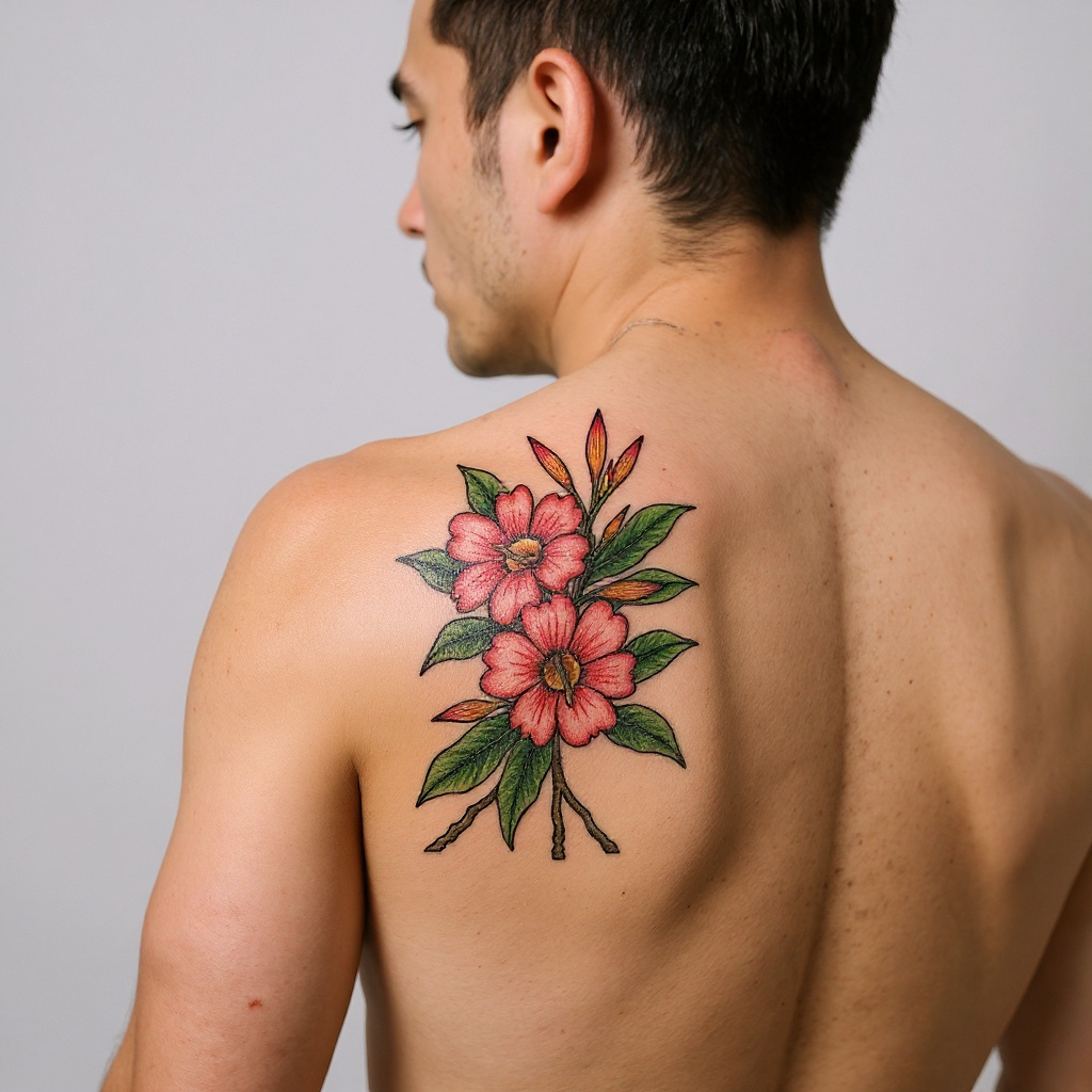 Adenium obesum tattoo on shoulder_blade - asian