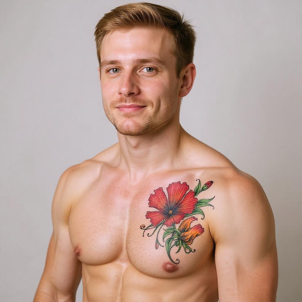 Gloriosa superba tattoo on shoulder_blade - caucasian