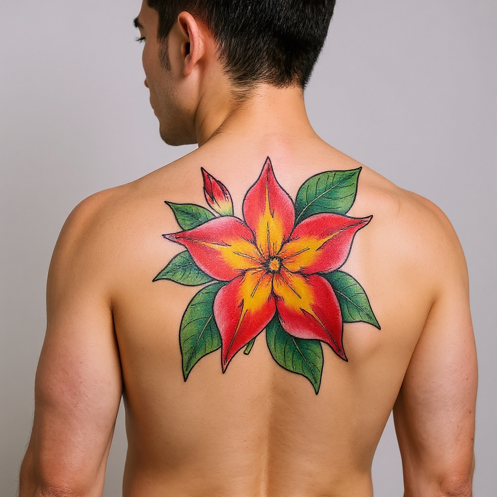 Mandevilla sanderi tattoo on shoulder_blade - asian