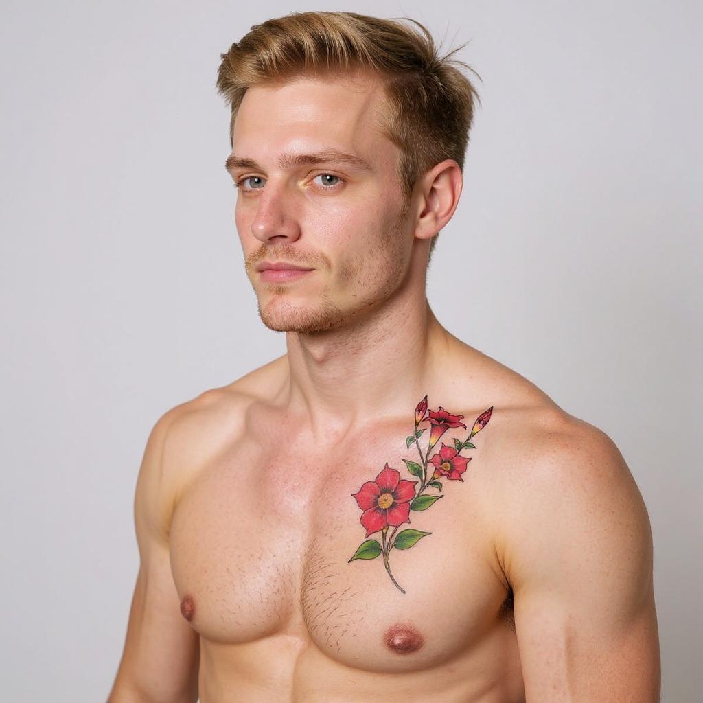 Mandevilla sanderi tattoo on shoulder_blade - caucasian