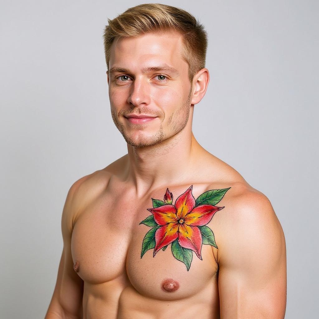 Mandevilla sanderi tattoo on shoulder_blade - caucasian