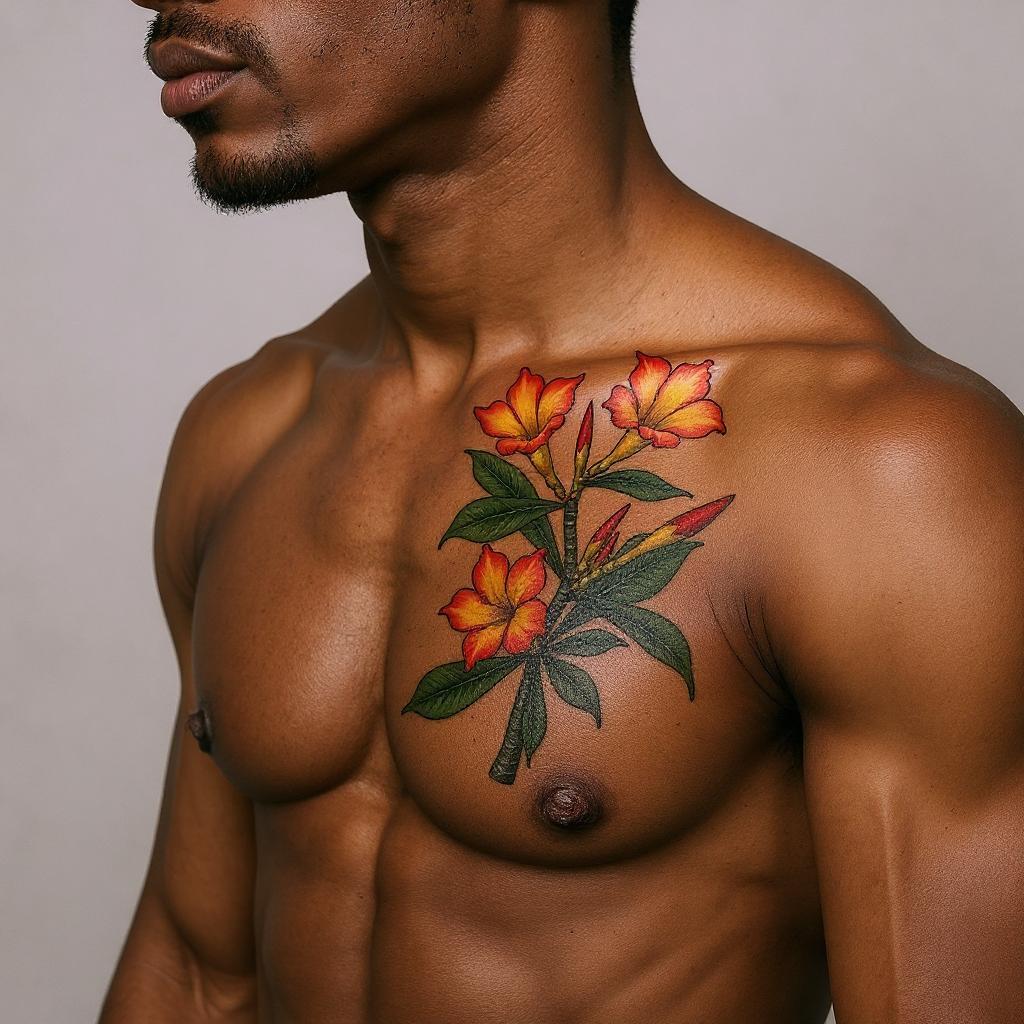 Adenium obesum tattoo on shoulder_blade - black