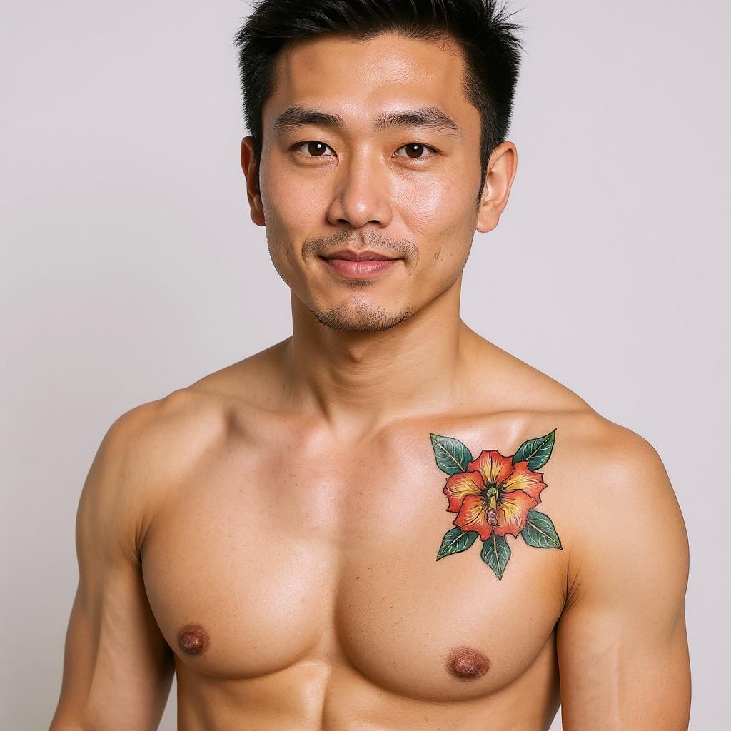 Adenium obesum tattoo on shoulder_blade - asian