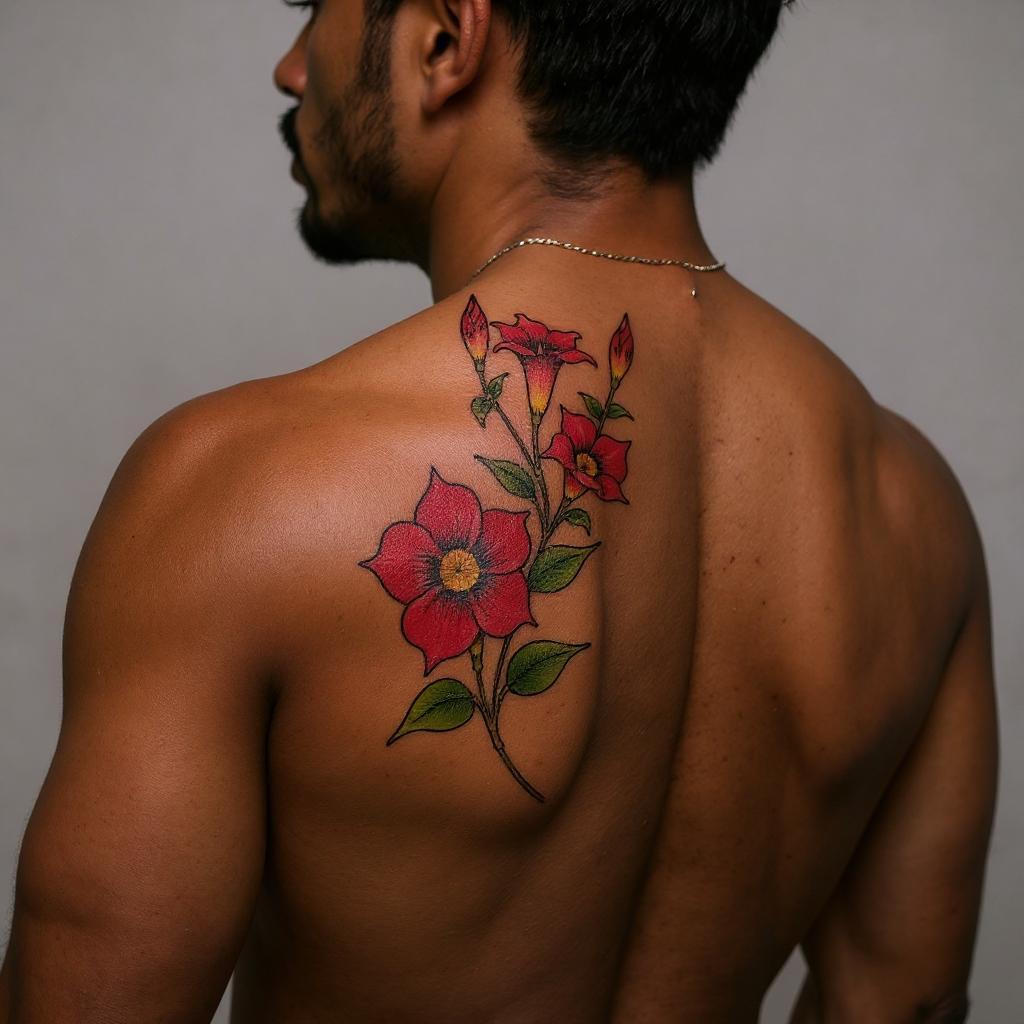 Mandevilla sanderi tattoo on shoulder_blade - black