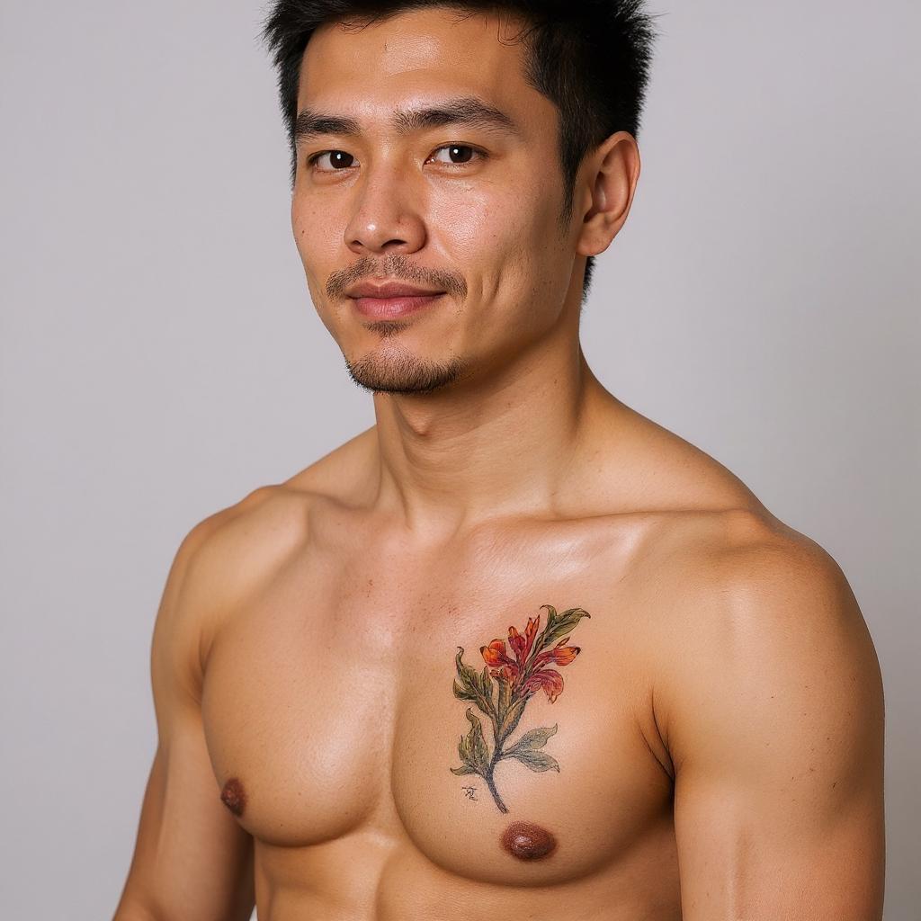Iris pseudacorus tattoo on shoulder_blade - asian