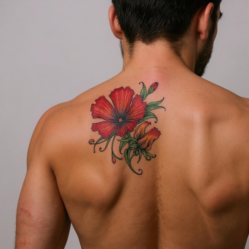 Gloriosa superba tattoo on shoulder_blade - black
