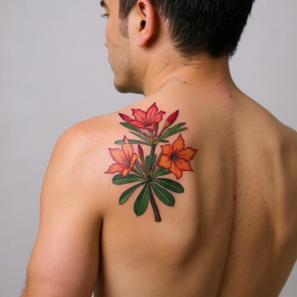 Adenium obesum tattoo on shoulder_blade - asian