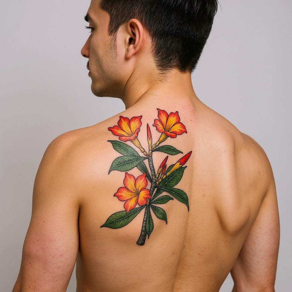 Adenium obesum tattoo on shoulder_blade - asian