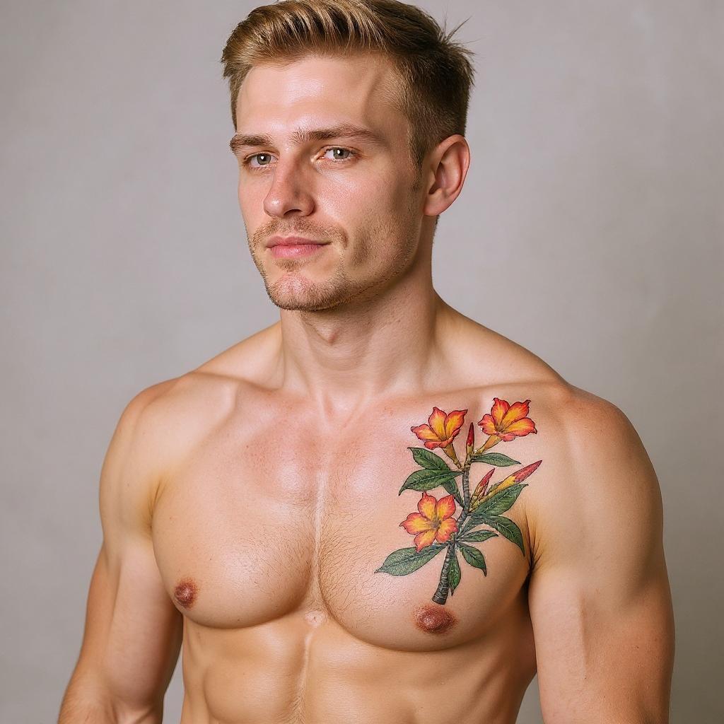 Adenium obesum tattoo on shoulder_blade - caucasian