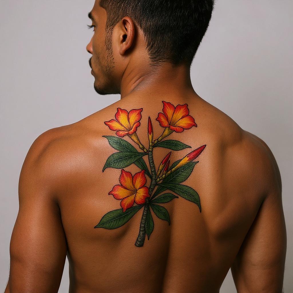 Adenium obesum tattoo on shoulder_blade - black