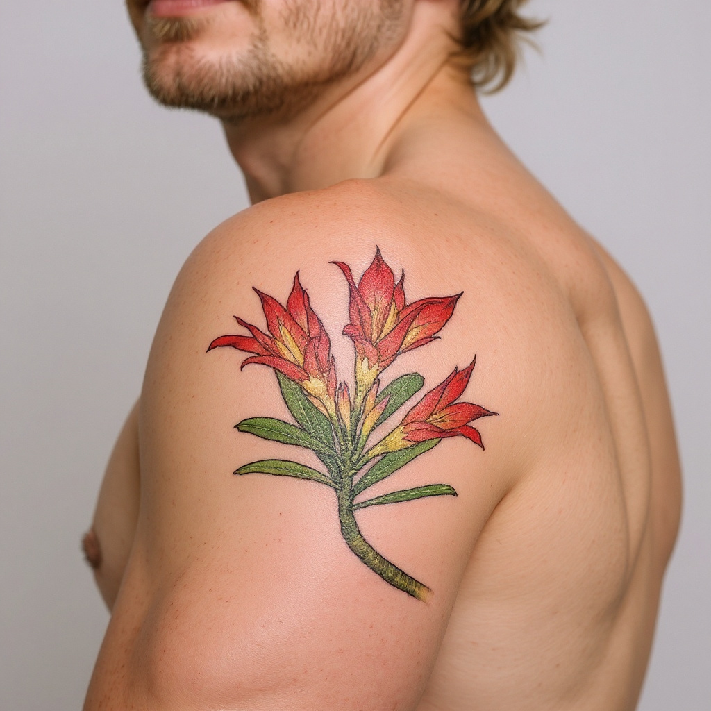 Adenium obesum tattoo on shoulder_blade - caucasian
