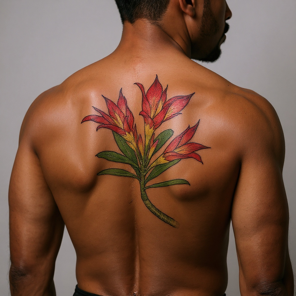 Adenium obesum tattoo on shoulder_blade - black
