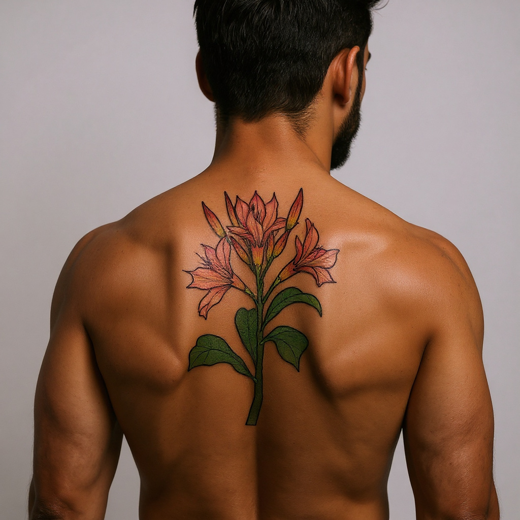 Adenium obesum tattoo on shoulder_blade - black