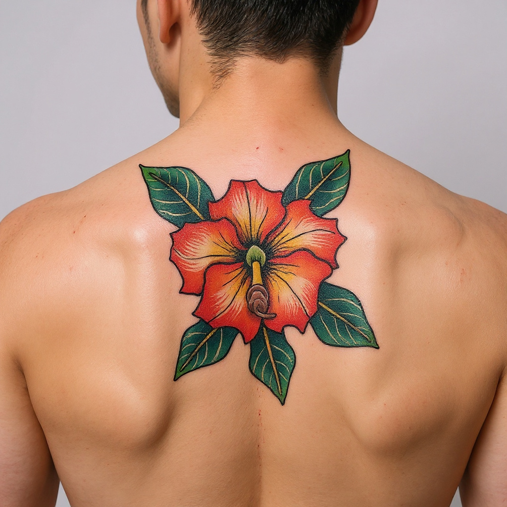 Adenium obesum tattoo on shoulder_blade - asian