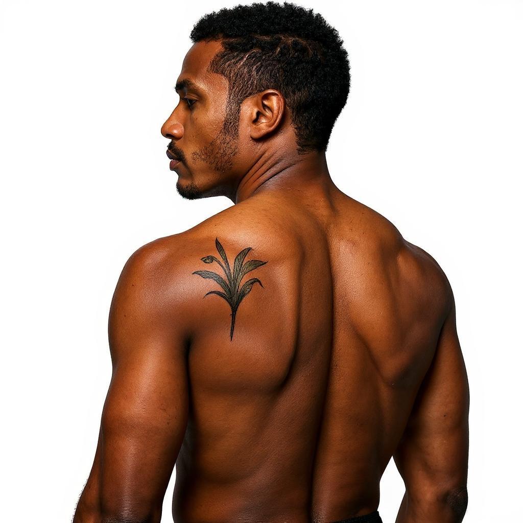 Iris pseudacorus tattoo on shoulder_blade - black
