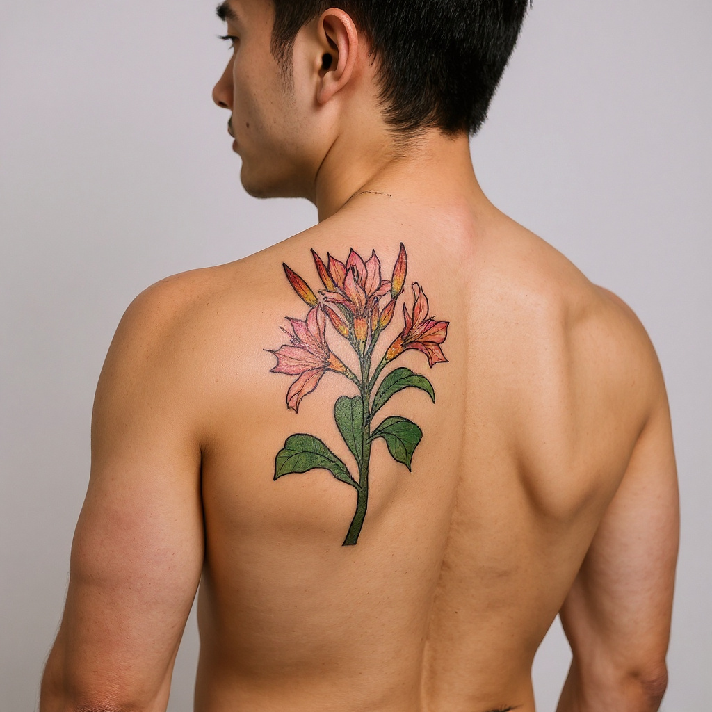 Adenium obesum tattoo on shoulder_blade - asian