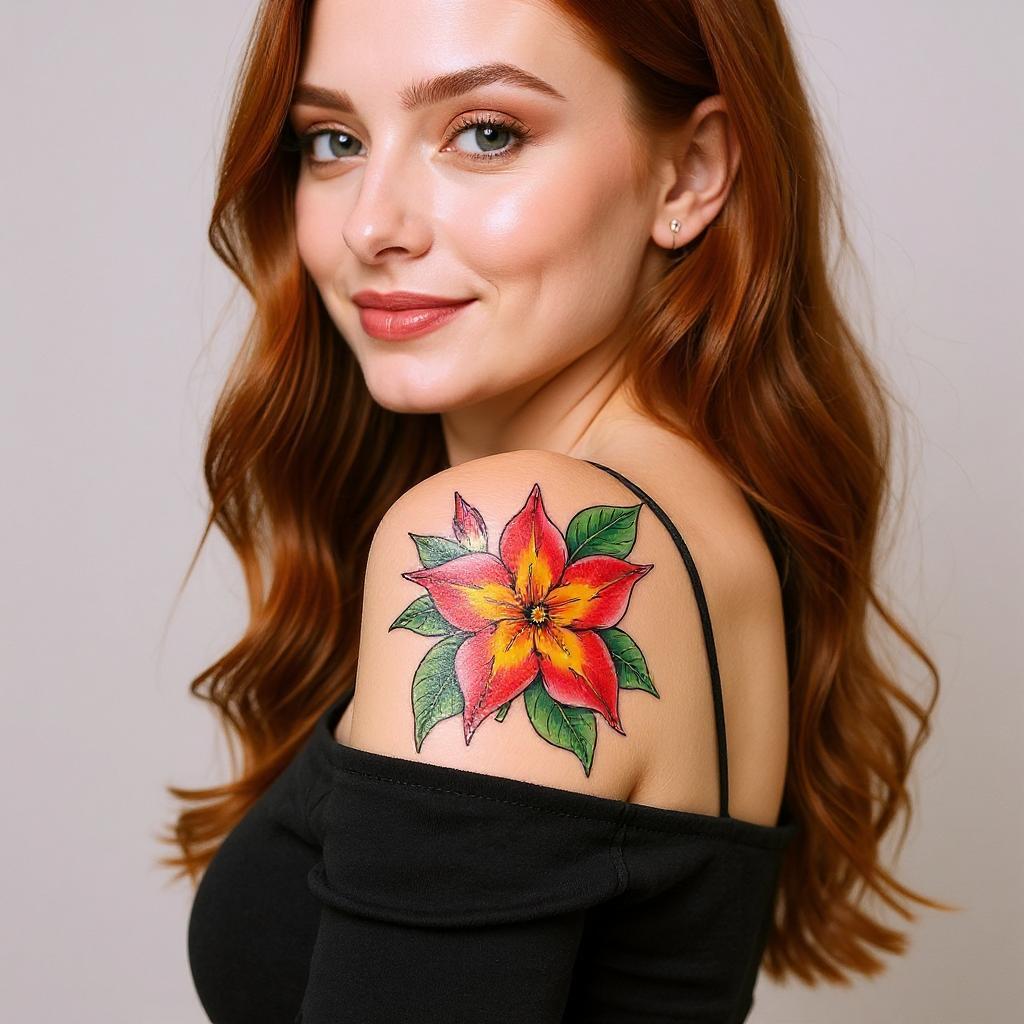 Mandevilla sanderi tattoo on shoulder_blade - caucasian