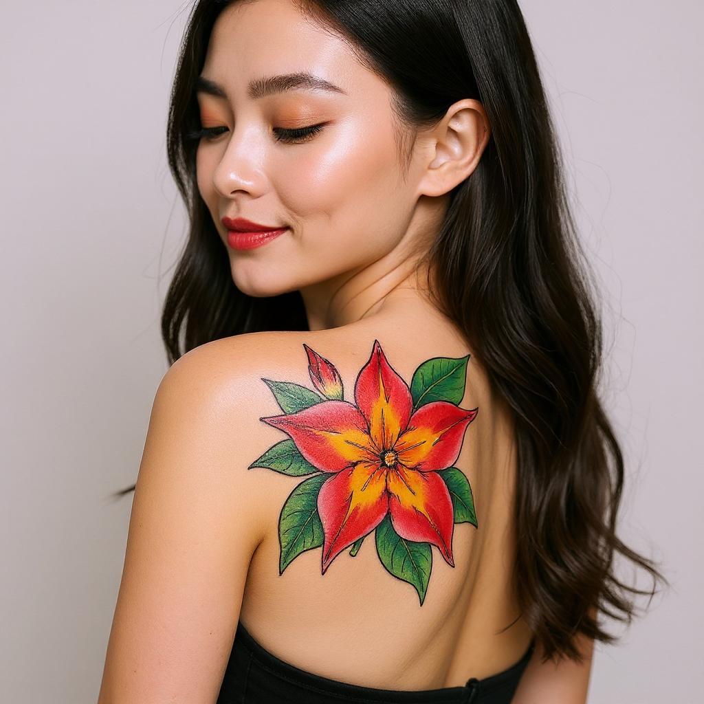 Mandevilla sanderi tattoo on shoulder_blade - asian