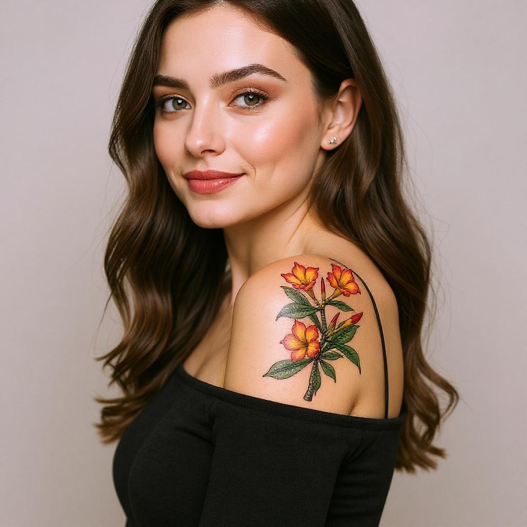 Adenium obesum tattoo on shoulder_blade - caucasian