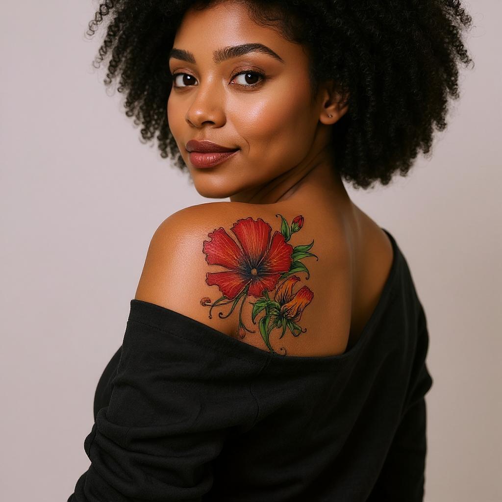 Gloriosa superba tattoo on shoulder_blade - black