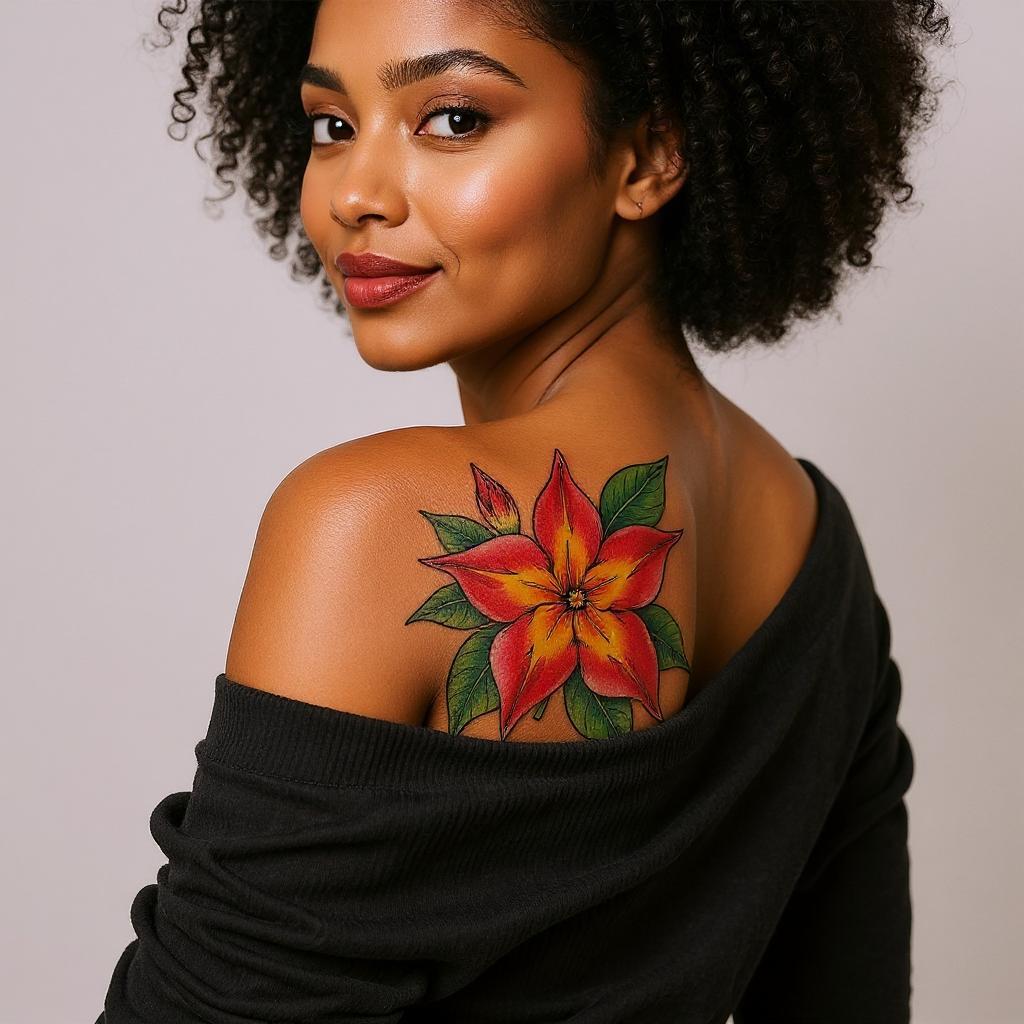 Mandevilla sanderi tattoo on shoulder_blade - black