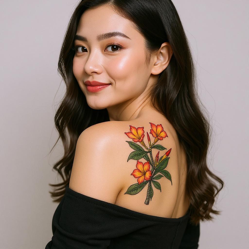 Adenium obesum tattoo on shoulder_blade - asian