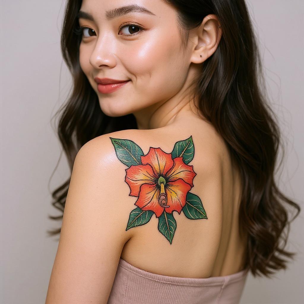 Adenium obesum tattoo on shoulder_blade - asian