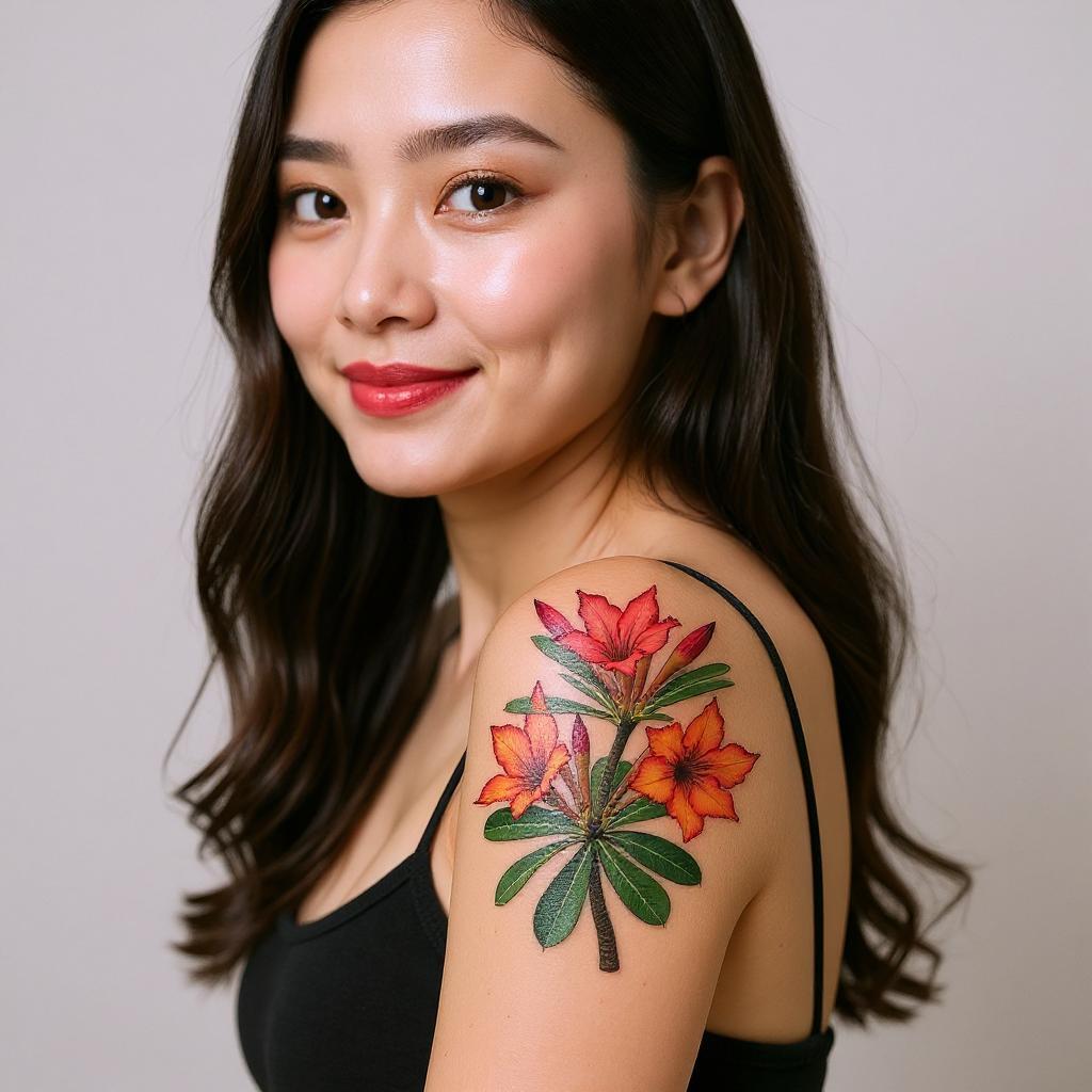 Adenium obesum tattoo on shoulder_blade - asian