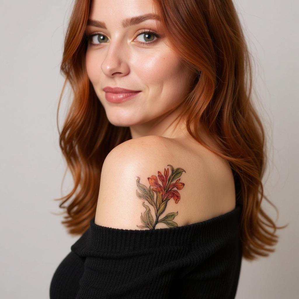 Iris pseudacorus tattoo on shoulder_blade - caucasian