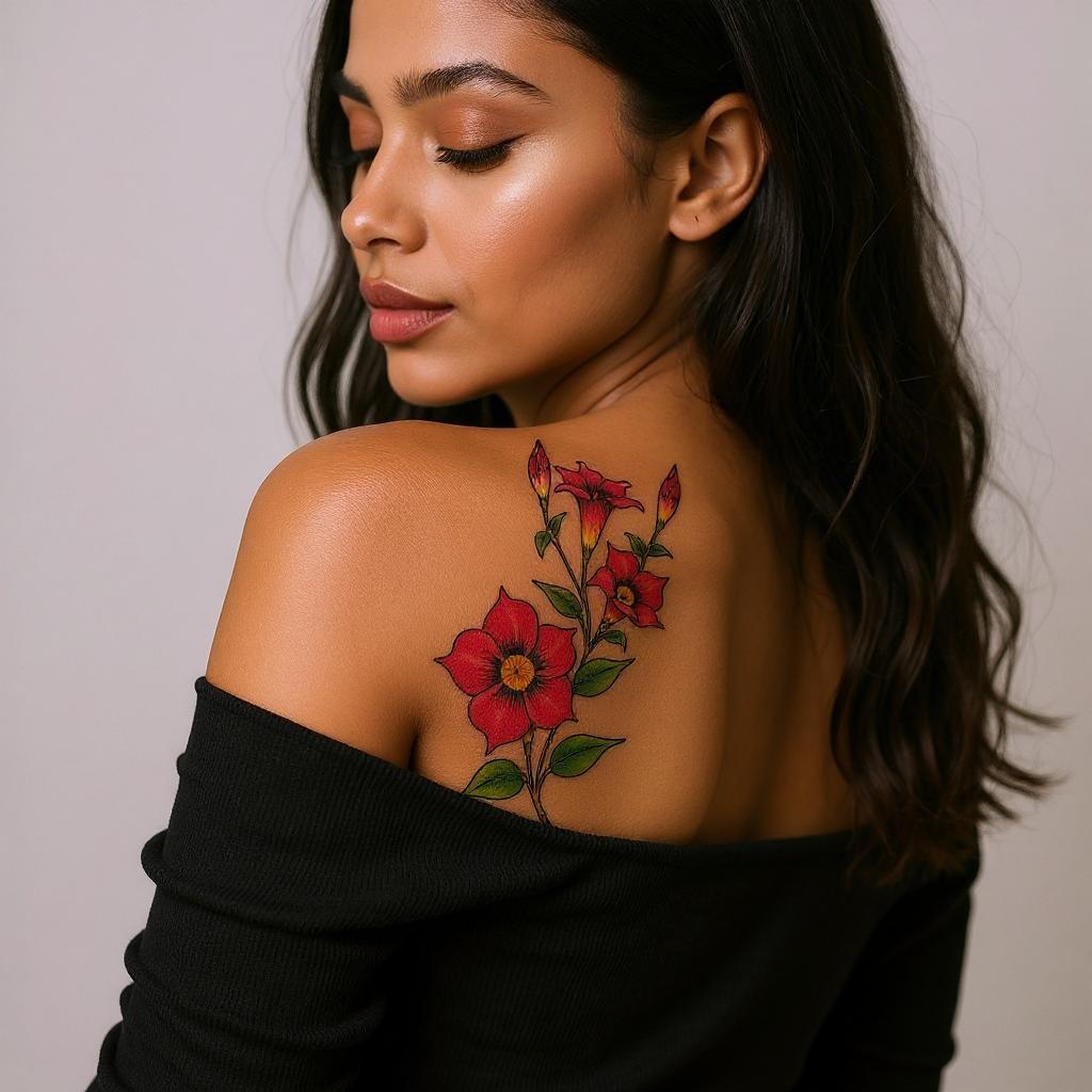 Mandevilla sanderi tattoo on shoulder_blade - black