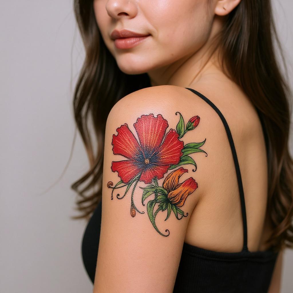Gloriosa superba tattoo on shoulder_blade - asian