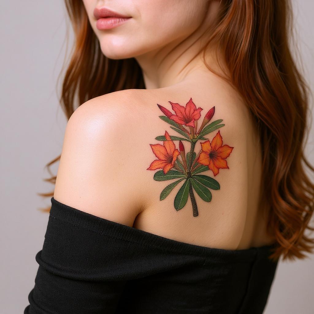 Adenium obesum tattoo on shoulder_blade - caucasian