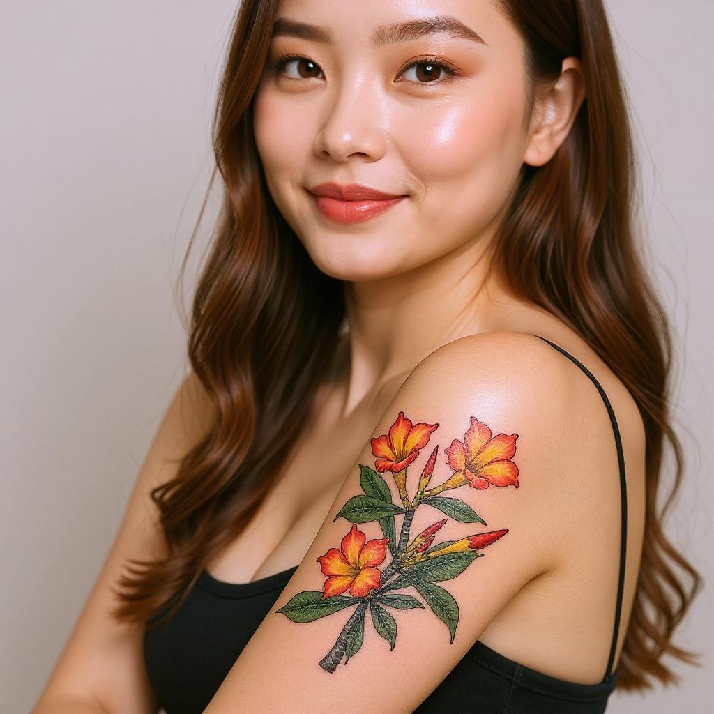 Adenium obesum tattoo on upper_arm - asian