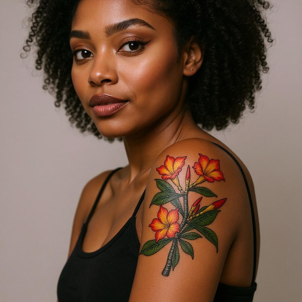 Adenium obesum tattoo on upper_arm - black