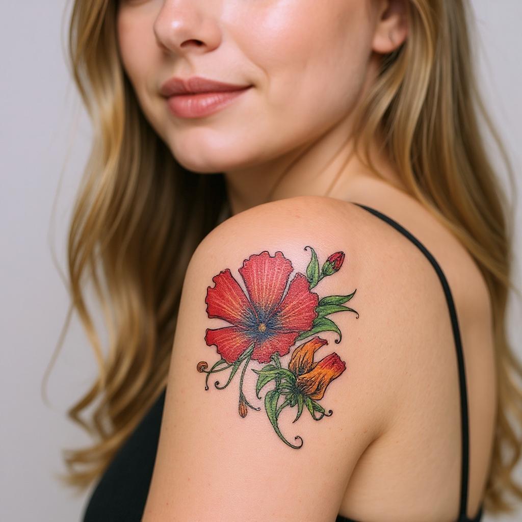 Gloriosa superba tattoo on upper_arm - caucasian