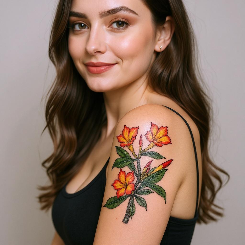 Adenium obesum tattoo on upper_arm - caucasian