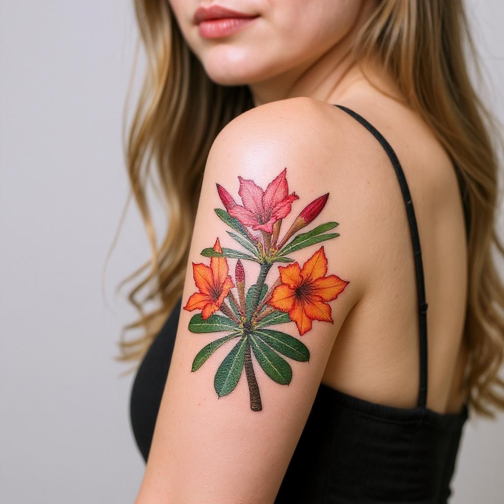Adenium obesum tattoo on upper_arm - caucasian