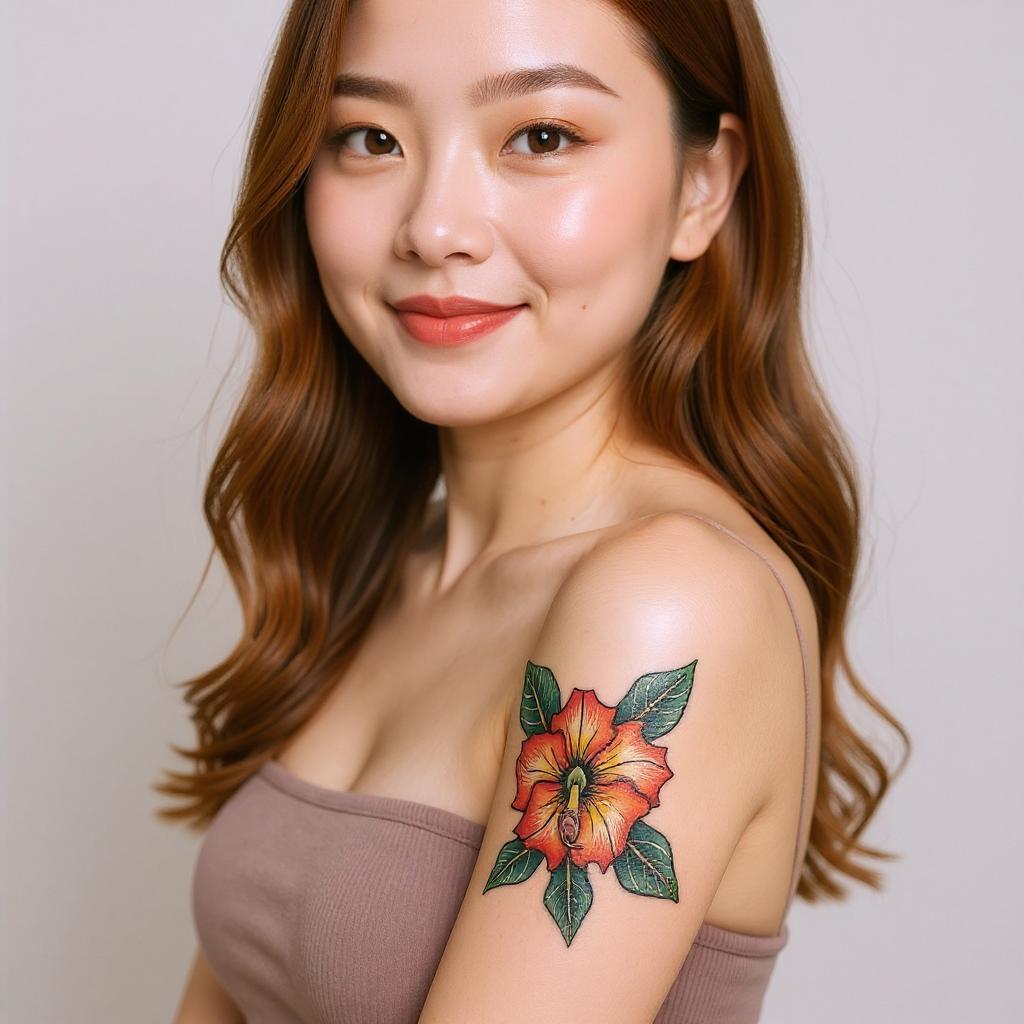 Adenium obesum tattoo on upper_arm - asian
