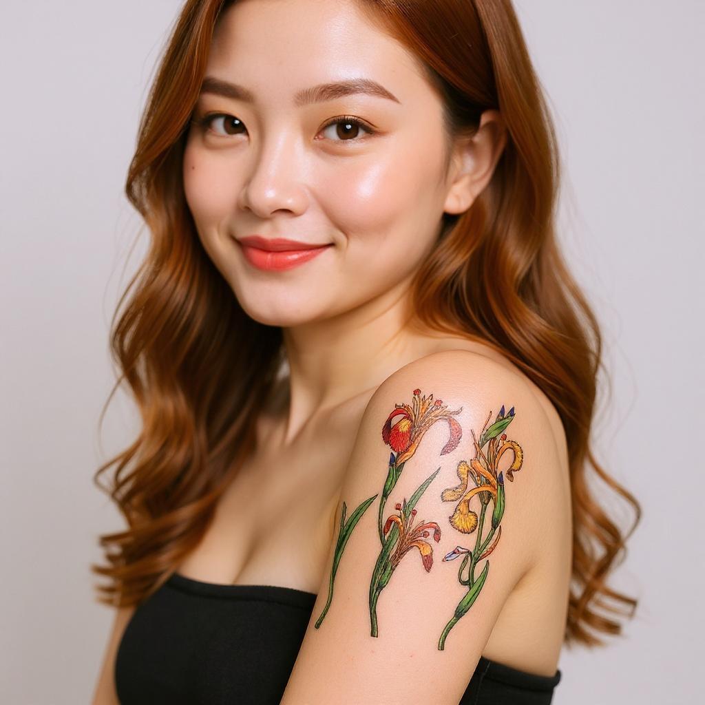 Iris pseudacorus tattoo on upper_arm - asian