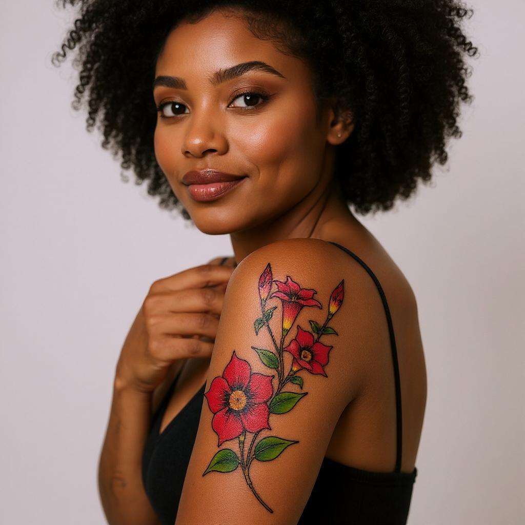 Mandevilla sanderi tattoo on upper_arm - black