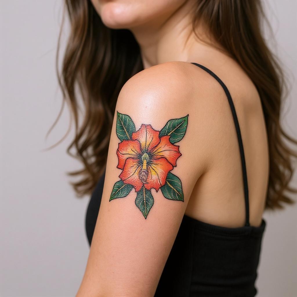 Adenium obesum tattoo on upper_arm - caucasian