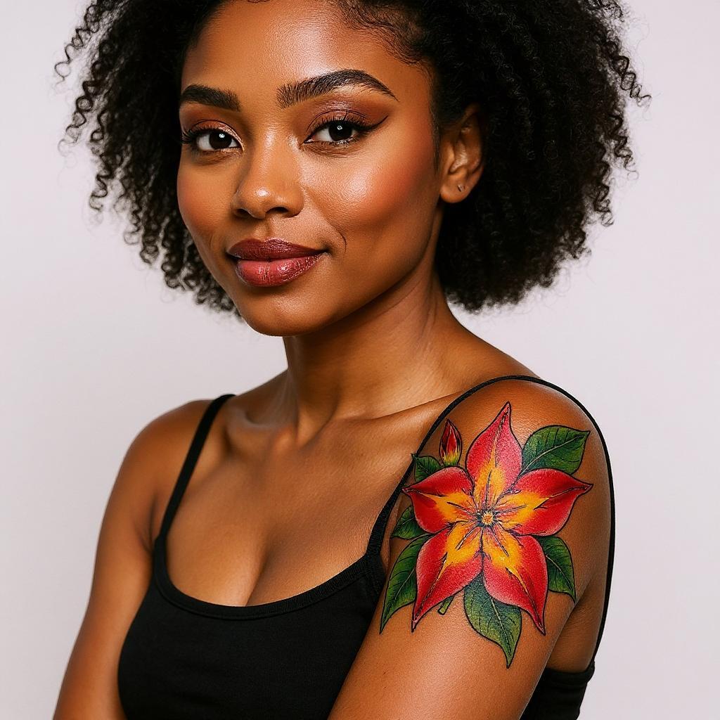 Mandevilla sanderi tattoo on upper_arm - black