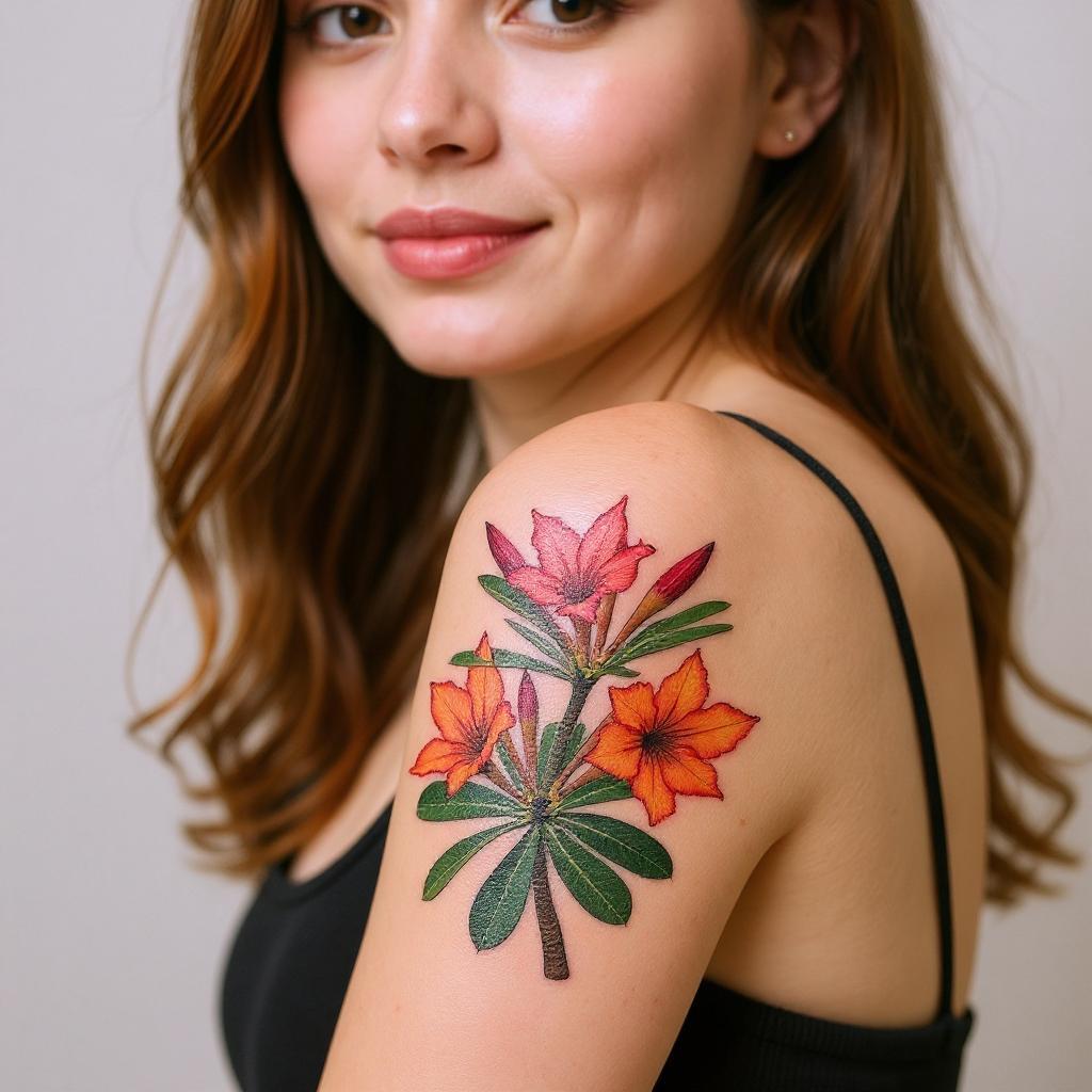 Adenium obesum tattoo on upper_arm - asian