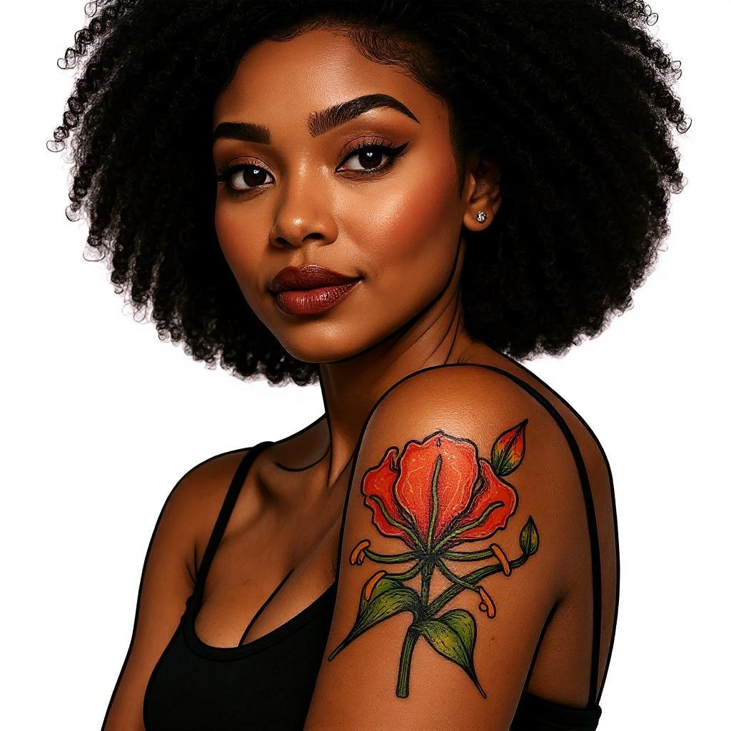 Gloriosa superba tattoo on upper_arm - black