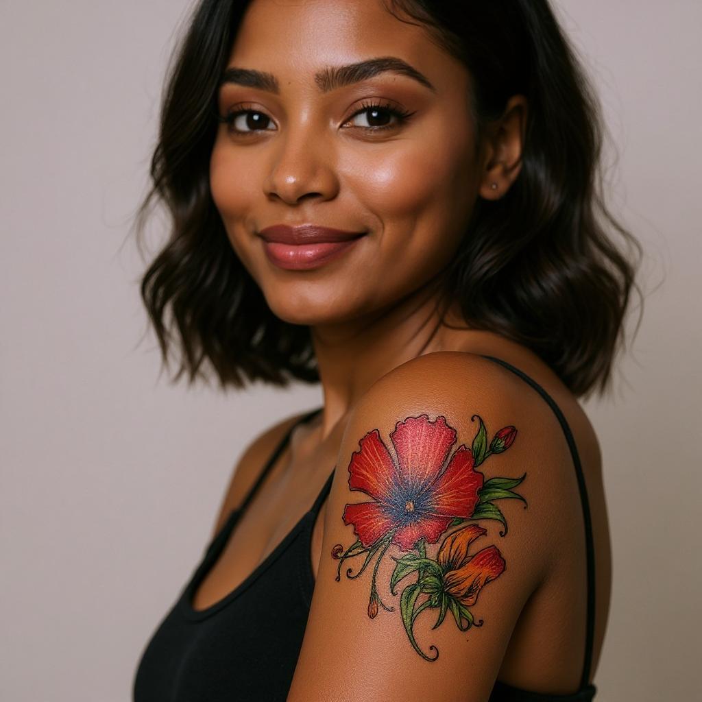 Gloriosa superba tattoo on upper_arm - black
